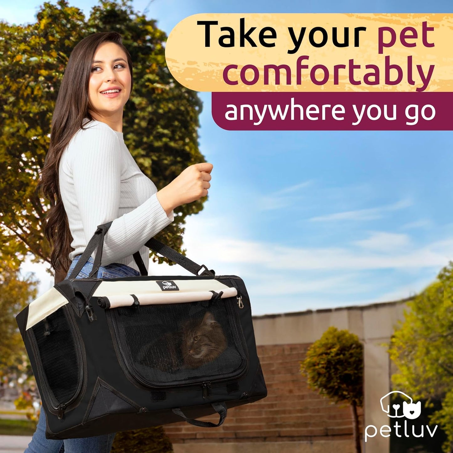 Foldable Cat & Dog Pet Carrier for Travel, Soft-Sided, Medium 20"X13"X13" Fits Most Cats or Small Dog