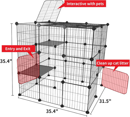 Cat Cages Indoor Enclosure DIY Cat Playpen Catio Detachable Metal Wire Kennels Cats Crate Large Extra Exercise Place Ideal for 1 Cat,35.4 Inches