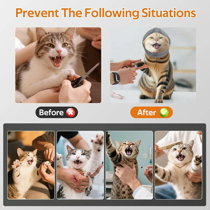 Adjustable Cat Muzzle for Grooming and Biting Prevention, Breathable TPU Material with 4 Anti-Scratch Gloves for Nail Trimming Bathing Vet Visits