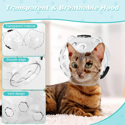 Cat Muzzle for Grooming, Adjustable Breathable Transparent Cat Astronaut Helmet with 4 Silicone Paw Shoes for Bath Nail Trimming