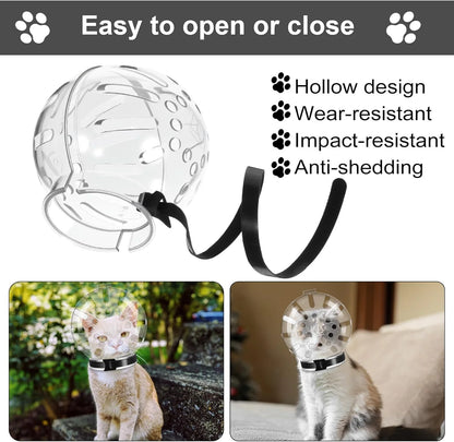 Cat Muzzle for Grooming Adjustable Hood Transparent Cats Helmet anti Bite Muzzles Prevent from Cats Biting Scratching, Breathable Cat Bubble Muzzle for Nail Trimming Shaving and Bathing