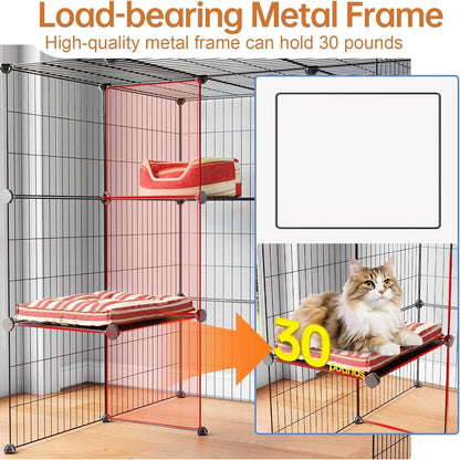 Cat Cages Indoor Enclosure DIY Cat Playpen Catio Detachable Metal Wire Kennels Cats Crate Large Extra Exercise Place Ideal for 1 Cat,35.4 Inches