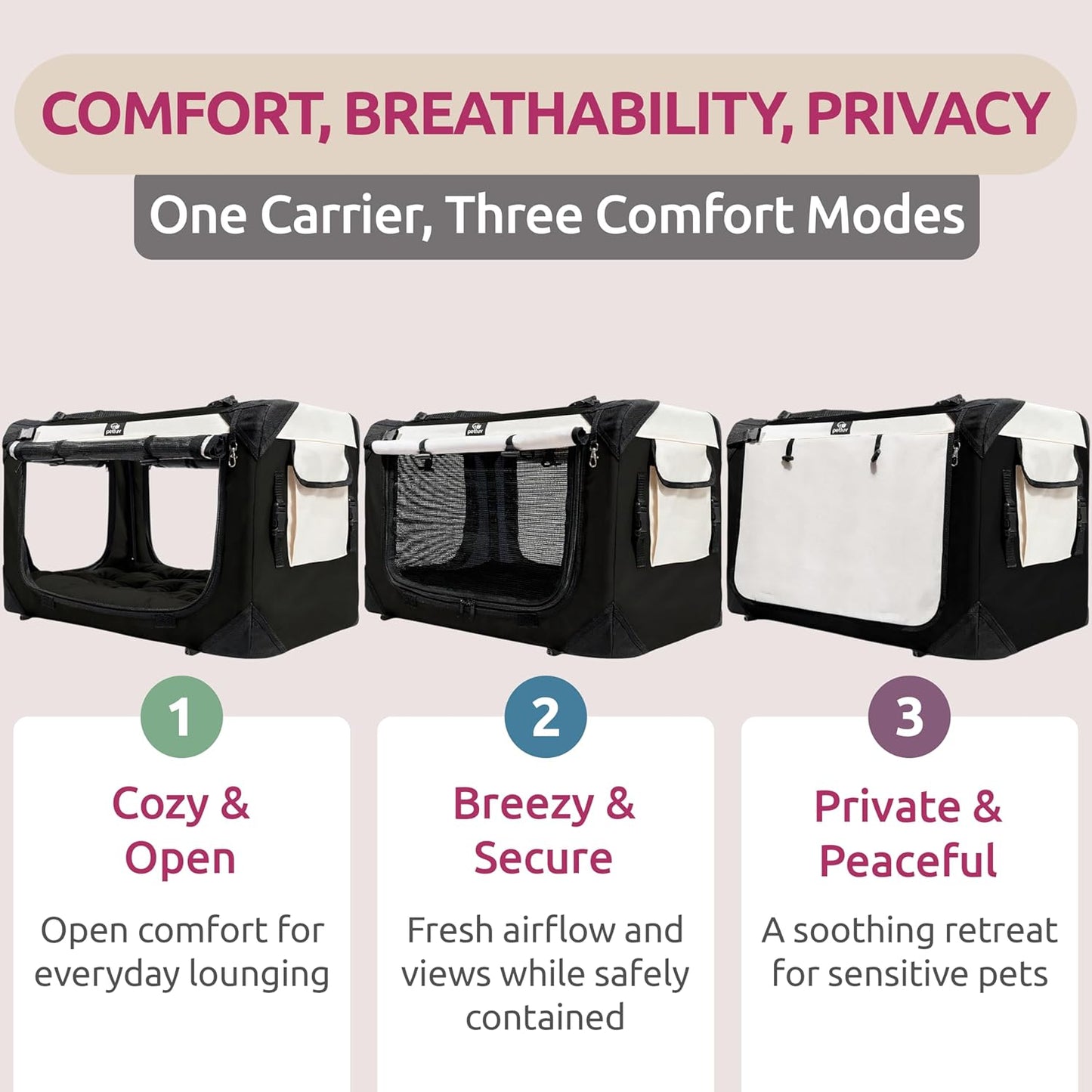 Foldable Cat & Dog Pet Carrier for Travel, Soft-Sided, Medium 20"X13"X13" Fits Most Cats or Small Dog