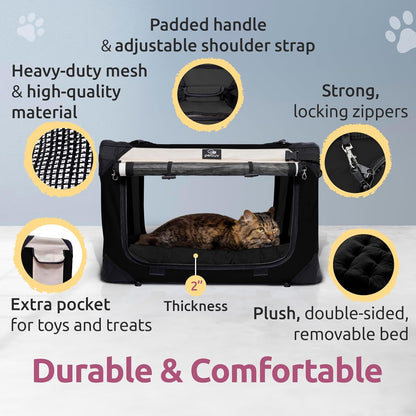 Foldable Cat & Dog Pet Carrier for Travel, Soft-Sided, Medium 20"X13"X13" Fits Most Cats or Small Dog