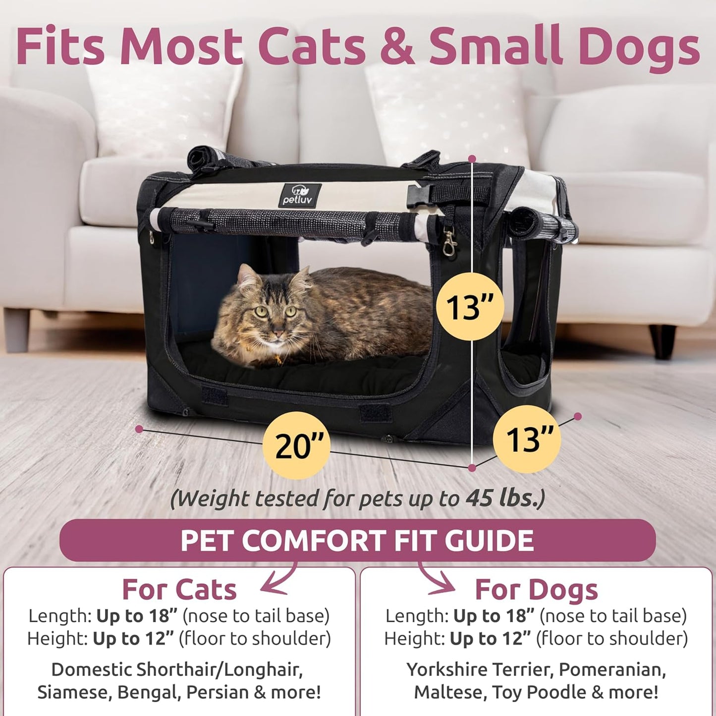 Foldable Cat & Dog Pet Carrier for Travel, Soft-Sided, Medium 20"X13"X13" Fits Most Cats or Small Dog